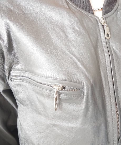 Rib Collar Leather Blouson BK