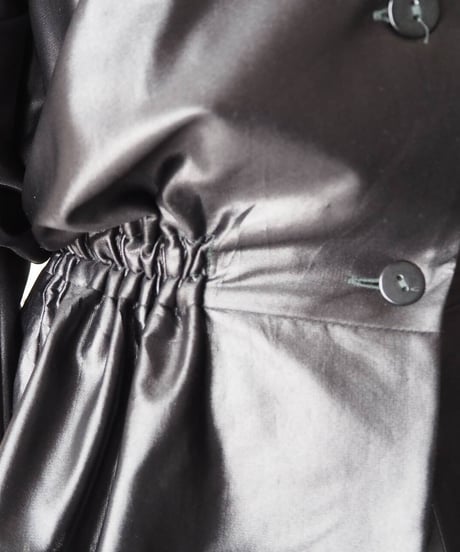 Waist Gather Collarless Satin Jacket BK