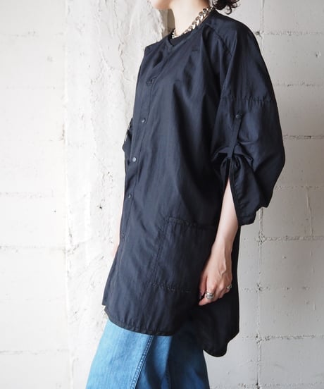 Collarless Long Jacket BK