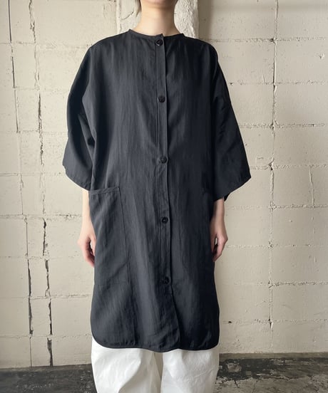 Collarless Nylon Light Coat BK