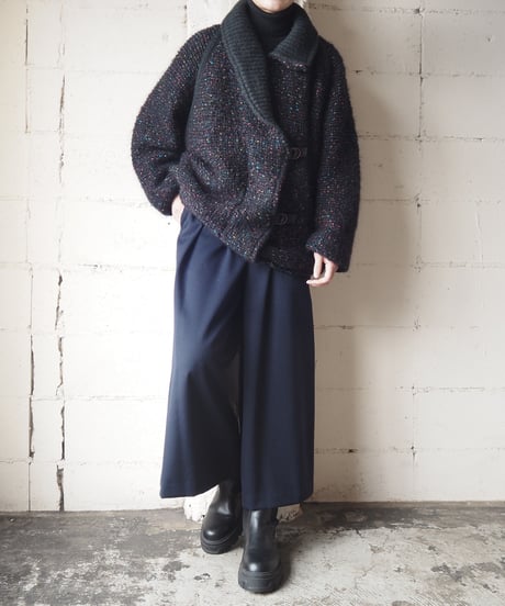 Mix Color Belted Knit Coat BKPIBL