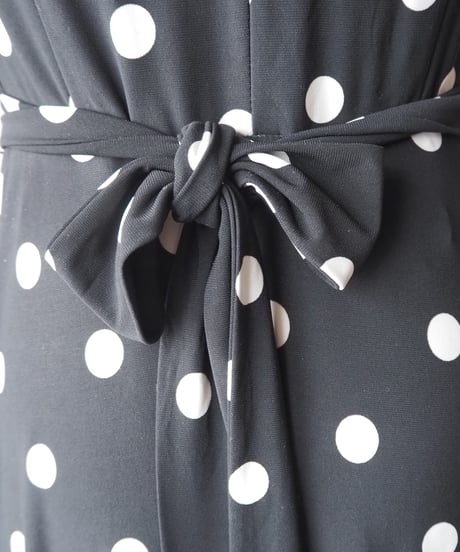 LAUREN Dot  Pattern Sleeveless Dress BKWH