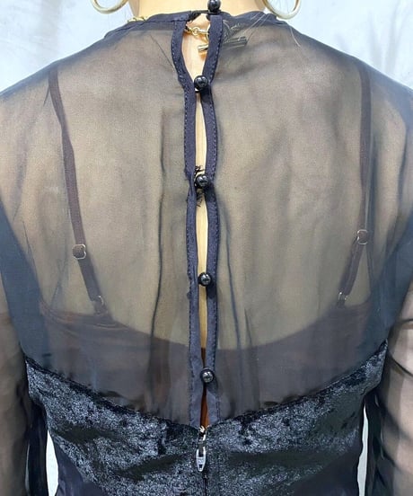 See through Velour Swiching Dress BK