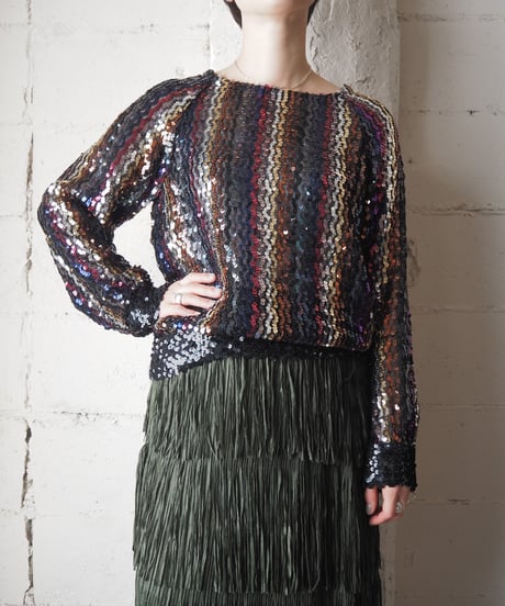 1960-70's Vintage Sequin Pullover Tops BKPIPUR