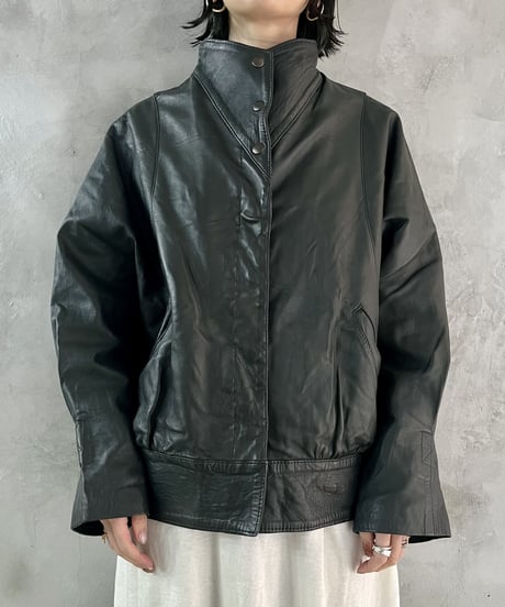 High Neck Dolman Sleeve Leather Jacket GN