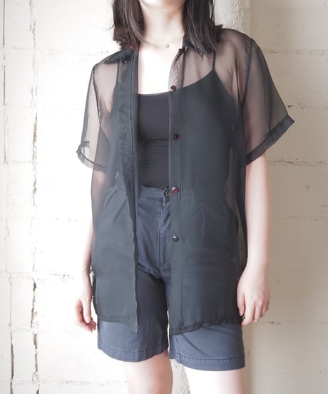 Sheer Oversized Short Sleeve Shirt BK