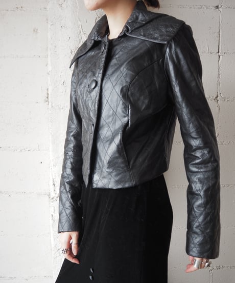 Big Collar Stitch Leather Jacket BK
