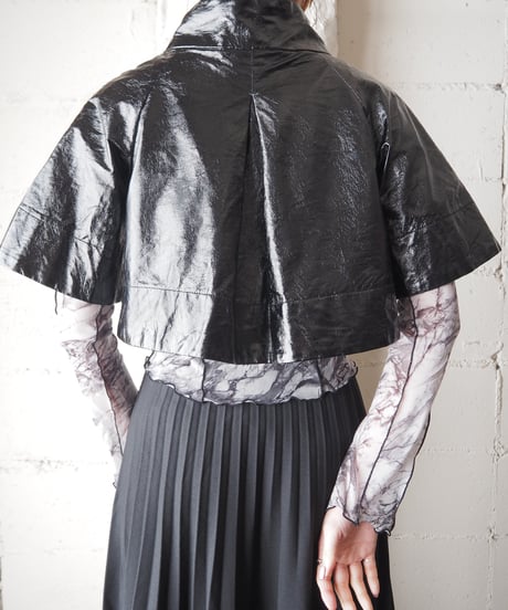 Stand Collar Patent Short Jacket BK