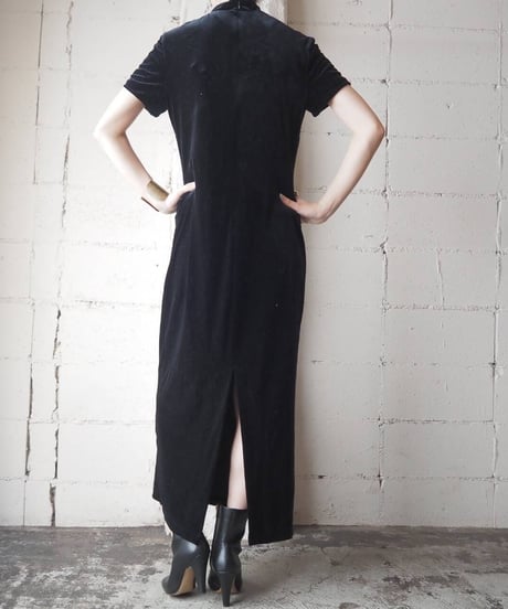 Short Sleeve Velour China Dress BK