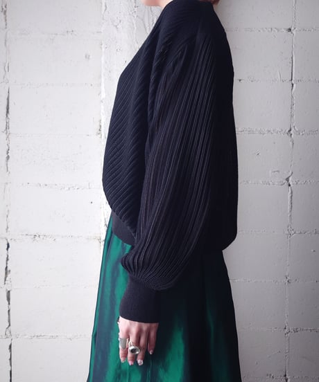 Volume Sleeve Sheer Stripe Cardigan BK
