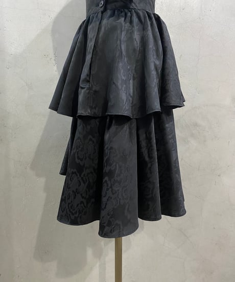 Shadow Flower Pattern Tiered Mini Skirt BK