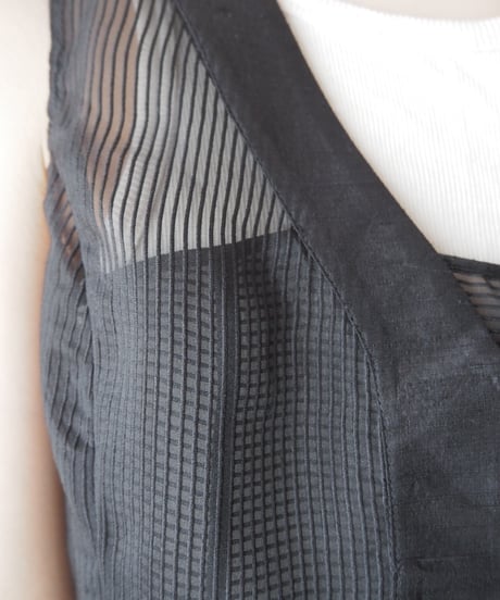 Sleeveless Sheer Stripe Blouse BK