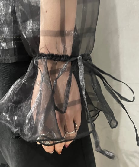 Volume Sleeve Sheer Check Shirt BK
