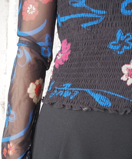 Desigual Shirring Waist Print Sheer Cutsewn BKBL