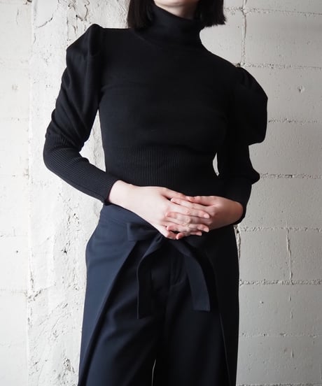 Turtleneck Puff Sleeve Knit BK