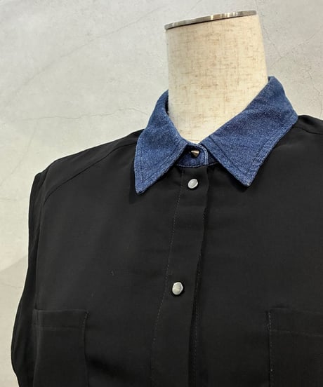 DIESEL N/S Denim Collar Sheer Pleats Dress BK