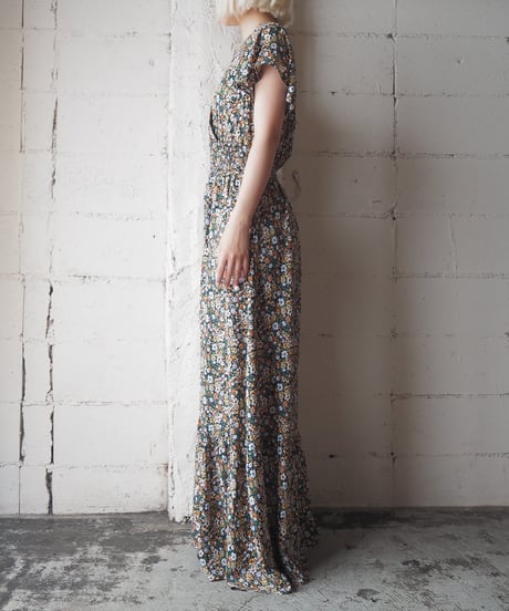 Flower Print Shirred Waist Dress BKYEWH
