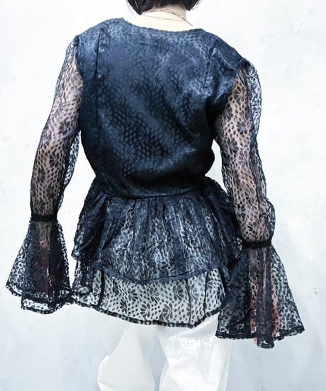 Sheer Lace Peplum Flare Tops BK
