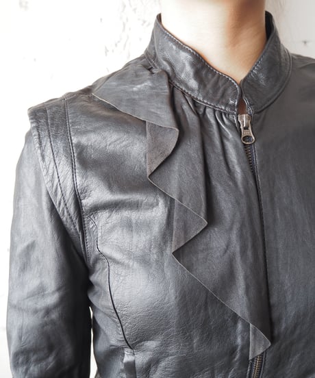 MAX&CO. Frilled Leather Jacket BK