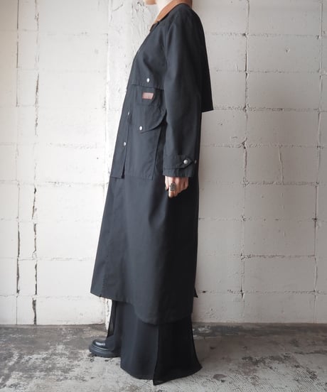 LAUREN Leather Collar Long Coat BKBR