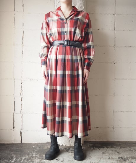 Open Collar Check Shirt Dress RE