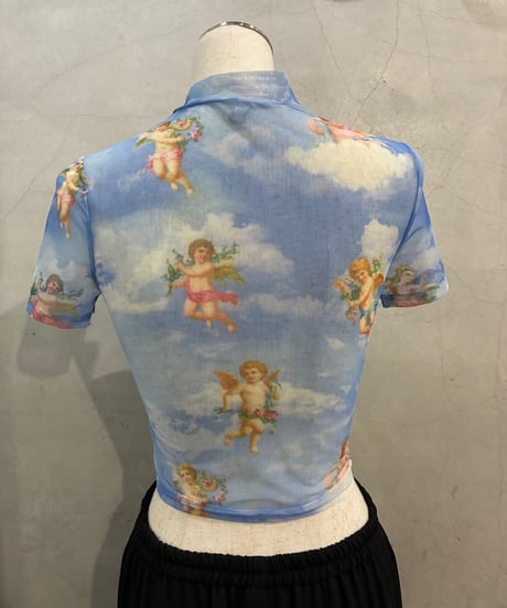 S/S Angel Print Sheer Tops LBL