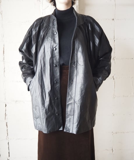 Shoulder Design Dolman Leater Jacket BK