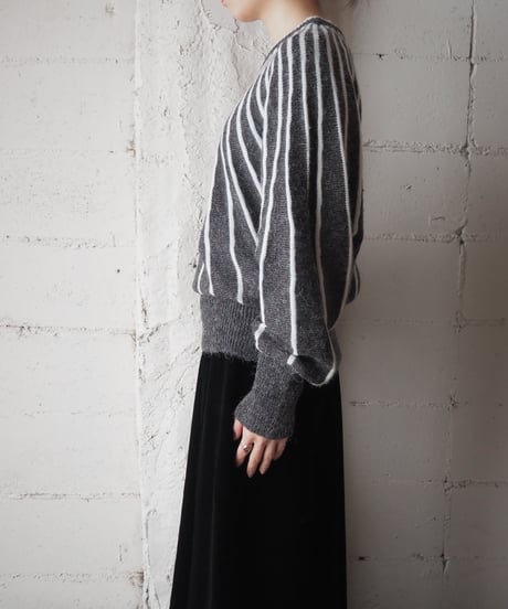 Radial Striped Dolman Sleeve Knit GR WH