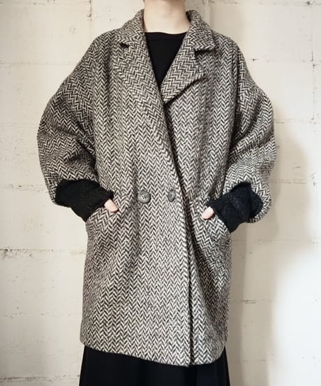 Volume Sleeve Tweed Coat BKIV
