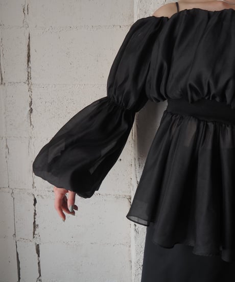 Balloon Sleeve Off Shoulder Tops BK