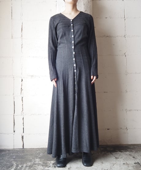 Many Button Rib Knit Dress GR