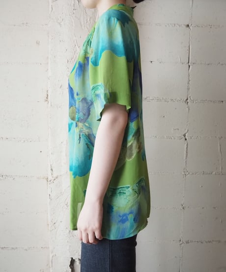 1980's Flower Pattern Seethough S/S Blouse GR