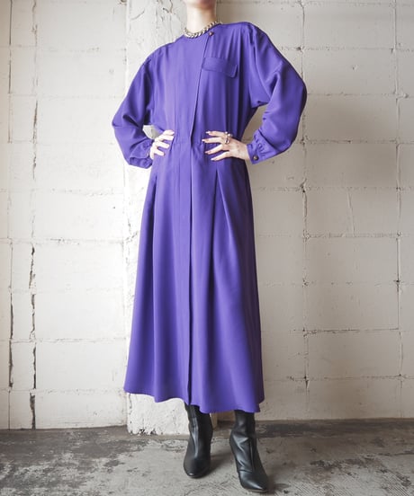 Asymmetric Collarless Long Dress PUR