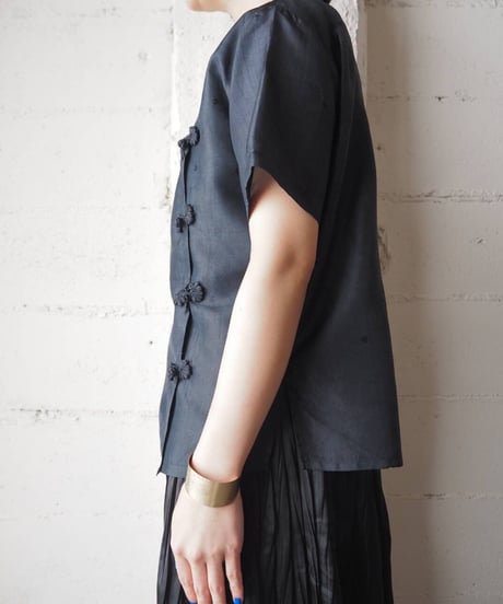 Shawl Collar China Silk Blouse BK