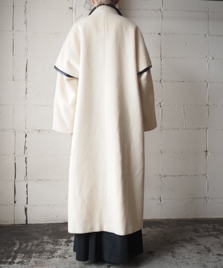 Leather Piping Stand Collar Coat IVBK