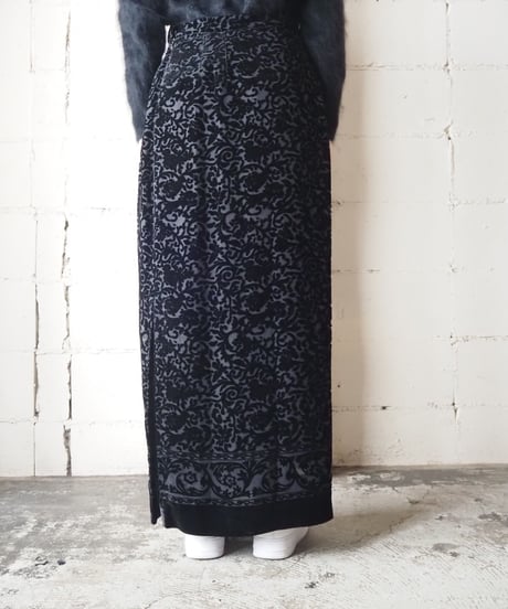 Opal Velvet Botanical Pattern Skirt BK