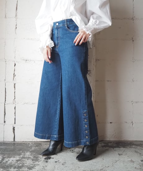 Stella McCartney Button Hem Wide Denim Pants NV