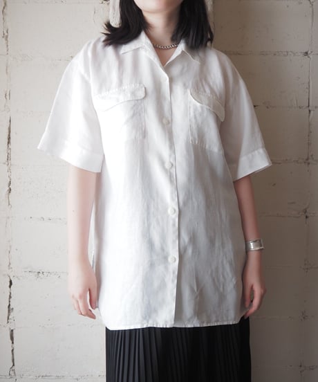 Eddie Bauer S/S Linen Open Collar Shirt WH