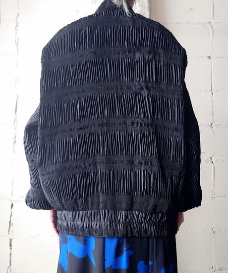 Zip Up Shirring Design Blouson BK