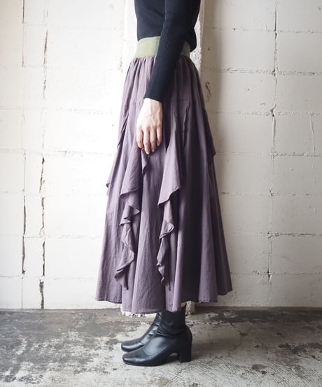 Bicolor Rib Waist Design Skirt PURKA