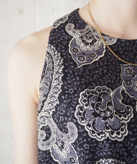 Paisley Pattern Sleeveless Dress BKGR