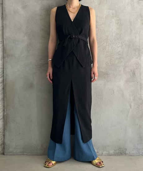 Design Belted No Sleeve Belted Dress BK