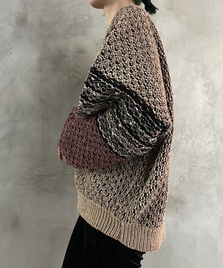 Mix Color Asymmetry Pattern Dolman Sleeve Knit BKBE