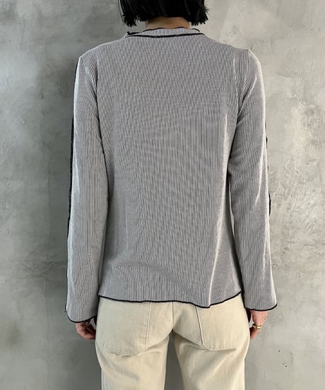 Thin Tripe Pattern Mellow Slit Sleeve Design Cut Sew BKWH
