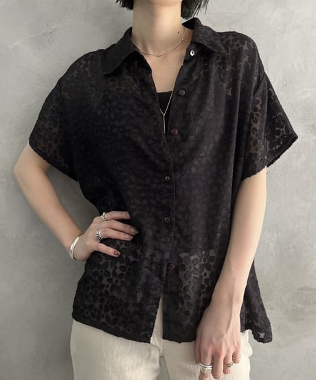 Flower Pattern See Through Shirt BK