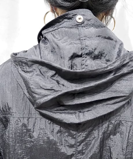 Snap Button Nylon Coat BK