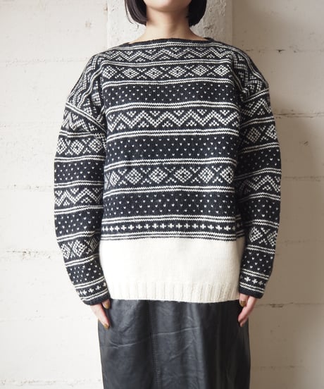 Boat Neck Nordic Sweater BKWH
