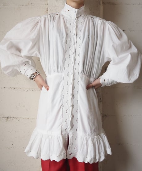 Stand Neck Frill Design Tunic WH