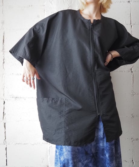 Nylon Collar less Dolman Sleeve Zipup Jacket BK