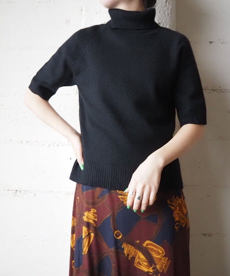 Cashmere & Silk S/S Turtle Neck Knit BK